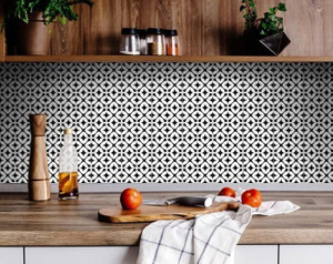 6" X 6" Black and White Pinna Peel and Stick Removable Tiles N270-399987