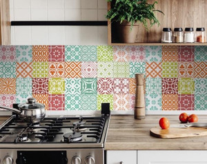 7" X 7" Muted Brights Mosaic Peel and Stick Removable Tiles N270-399858