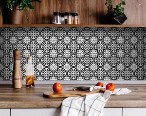 8" X 8" Black and White Roka Peel and Stick Removable Tiles N270-399939