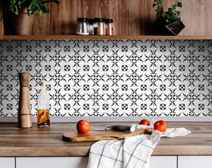 6" X 6" Black and White Delia Peel and Stick Removable Tiles N270-399892