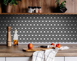 6" X 6" Black and White Floral Peel and Stick Removable Tiles N270-399877