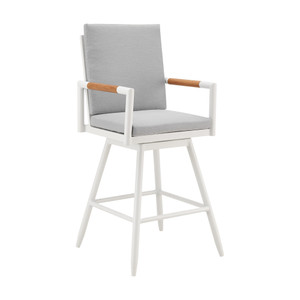 43" Light Gray Metal Swivel Outdoor Counter Height Bar chair with Footrest N270-571179