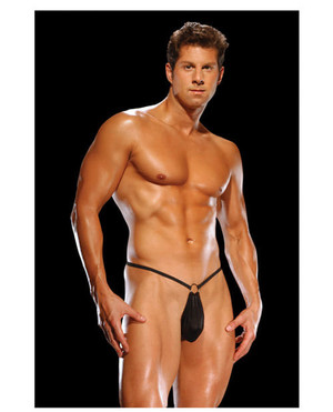 Male Power G-String w/Front Ring Black O/S X615-MP421B