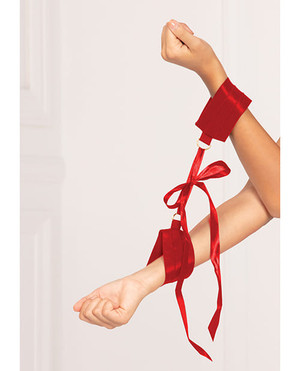 Satin Elastic Cuffs D-Ring & Satin Ribbon Tie Red O/S X615-ST40207-RD-OS