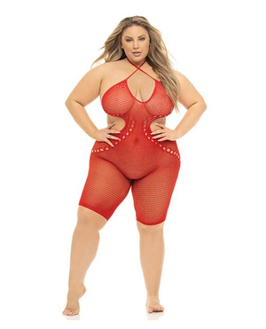 Pink Lipstick Fill Me in Bodystocking Red QN X615-PL27056-RD-OQ