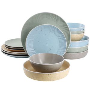 Elama Emilia 16 Piece Assorted Double Bowl Stoneware Dinnerware Set in Speckled Multi-Color D970-ELM-EMILIA-AST