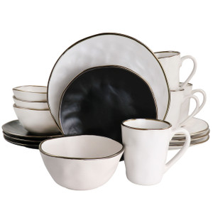 Elama Roman 16 Piece Stoneware Dinnerware Set in Assorted Matte with Gold Rim D970-ELM-ROMAN16