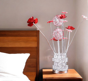 21" Silver and Clear Metal and Faux Crystal Geometric And Roses Bedside Lamp N270-568837