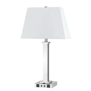 28" Nickel Metal USB Table Lamp With White Shade N270-524757