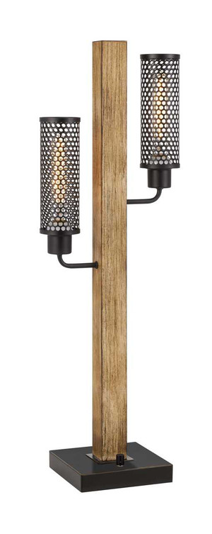 32" Gray Metal Two Light Table Lamp With Black Novelty Shade N270-524673