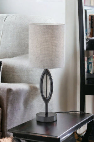 28" Black Solid Wood Round Table Lamp With Gray Drum Shade N270-524620