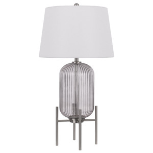 33" Nickel Glass Round Table Lamp With White Empire Shade N270-524738