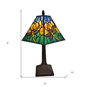 15" Dark Brown Metal Candlestick Table Lamp With Green Empire Shade N270-478151
