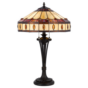 26" Black Metal Two Light Candlestick Table Lamp With Ivory and Red Dome Shade N270-524749