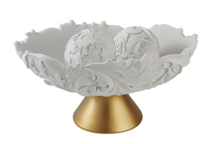 9" Matte Gold And White Polyresin Decorative Bowl With Orbs N270-468349