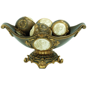 8" Bronze Polyresin Classical Greek Decorative Bowl With Orbs N270-468311