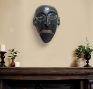 11" Black Distressed Solid Wood Decorative Mask N270-554705