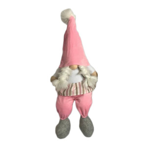 30" Pink and White Fabric Sitting Gnome N270-493007