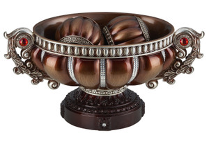 9" Reddish Bronze And Silver Polyresin Decorative Bowl With Orbs N270-468323
