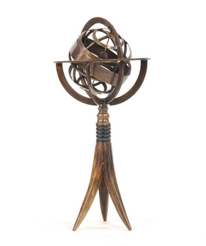 5.5" X 5.5" X 12" Brass Armillary On Horn Stand N270-364211