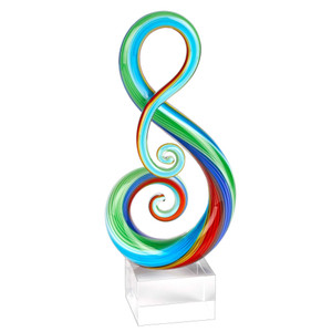 12" Clear and Rainbow Murano Glass Modern Abstract Tabletop Sculpture N270-376080