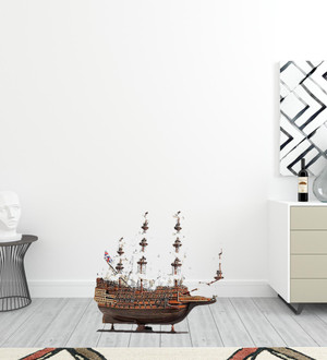 33" Wood Brown Sovereign of the Seas Hand Painted Boat Sculpture N270-401855