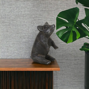 8" Black Rustic Metal Pig Figurine N270-483185