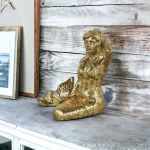 6" Antiqued Brass Cast Iron Mermaid Hand Painted Statue N270-483258