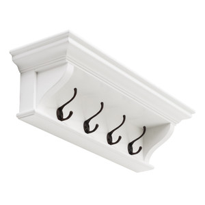 Classic White Wood Wide Four Hook Hanging Coat Rack N270-397774