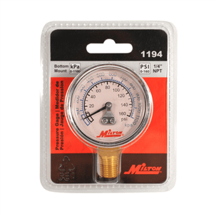 Milton Industries Gage 1/4" NPT, 0-160 PSI - Bottom Mount T398-MIL1194