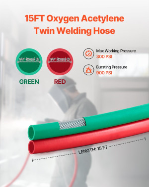 Oxygen Acetylene Hose, 1/4-Inch x 15FT Oxy Acetylene Hose with 9/16"-18 B Fitting, 300PSI T Grade W E415-TJYYGHJRGMG1I4T63V0