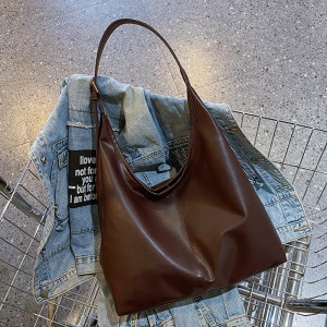 Color: Beige - Vintage Large Capacity Shoulder Bag for Women with Soft Solid Crossbody Bag Retro To F640-12000046478051146