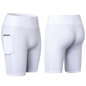 Size: Medium,Color: White - All Seasons Yoga Shorts Stretchable With Phone Pocket K290-7070523457571