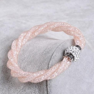 Color: 5. Pink Coral - Rope Bracelet a Wire Mesh with Tiny Crystal loaded to form a Halo K290-1250268828