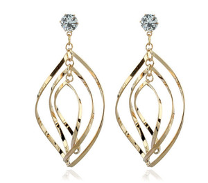 Color: GOLD - Charming Windchimes Crystal Stud Hook Earrings In Golden And Silver Tone K290-50768272425233