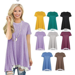 Size: Large,Color: Sea Blue - Sea Waves Tunic With Flowery Lace In 8 Colors K290-6941843357731