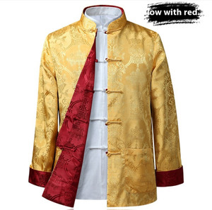 Color: Yellow Red, Size: 2XL - Men's Tang Suit Spring And Autumn Thin Coat Double-sided Wear Q119-CJYD203170612LO