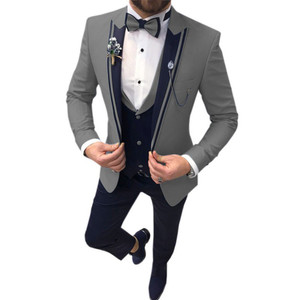 Color: Gray, Size: XS - Men's Color Matching Business Casual Suit Three-piece Set Q119-CJXZ245327426ZA