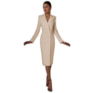 Color: Beige, Size: XXXL - Women's Suit Long Blazer Double Breasted Jacket White Tuxedo Party Point F640-12000034662156373
