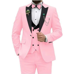 Color: Pink, Size: 5XL - Men Suit Colorful Luxury Blazer Vest And Pant Sets 3 Piece Birthday Dress  F640-12000042434130426
