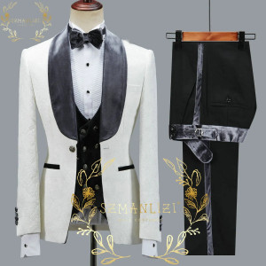 Color: Brown, Size: S - SZMANLIZI 2022 Latest Designs Black Floral Party Blazer Men Suits Costume H F640-12000027935547455