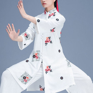 Color: White Top, Size: 2XL - Tai Ji Suit Women's Chinese Martial Arts Practice Retro Tang Suit Top Q119-CJYD203187017QJ