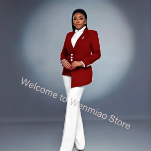 Color: Red, Size: S - Navy Women's Blazer 2-piece Set Fashionable Jacket Pants Set Ladies Suit Form F640-12000036647738319
