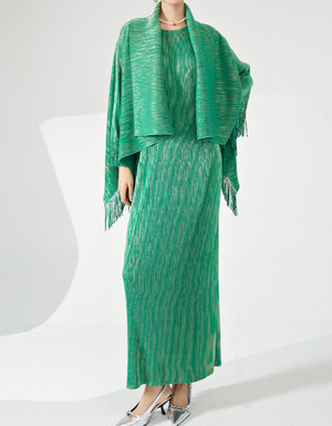 Color: Green, Style: Dress-Average Size, Size:  - Women's High-end Fashionable Fringed Shawl Dress Q119-CJLS262340509IR