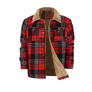 Men's Plaid Coat Flannel Long Sleeve Lapel Q119-CJXZ2093403