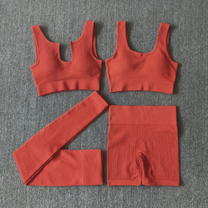Size: L, Color: Brick Red Four Pieces - Popular Seamless Sports Shorts Workout Clothes Cross-border Q119-CJYD209834541OL