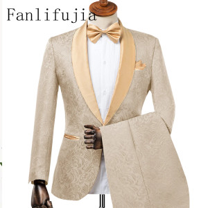 Color: Champagne, Size: M - Fanlifujia Mens Wedding Suits 2024 Italian Design Custom Made Champagne F640-12000042699810366