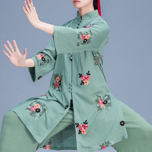 Color: Green Top, Size: M - Tai Ji Suit Women's Chinese Martial Arts Practice Retro Tang Suit Top Q119-CJYD203187002BY