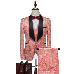 Color: Brown, Size: XL - Men's  Evening Dress Bridegroom Suit British Wedding Business Casual Fashi F640-12000039912552840
