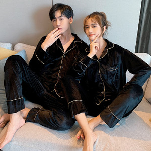 Color: Black, Style: Men-L, Size:  - Home wear couples velveteen pajamas Q119-CJNSSYTZ05050-Black-Men-L